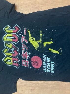 AC/DC Black Tee with Yellow Guitarist and Red Sun Graphic